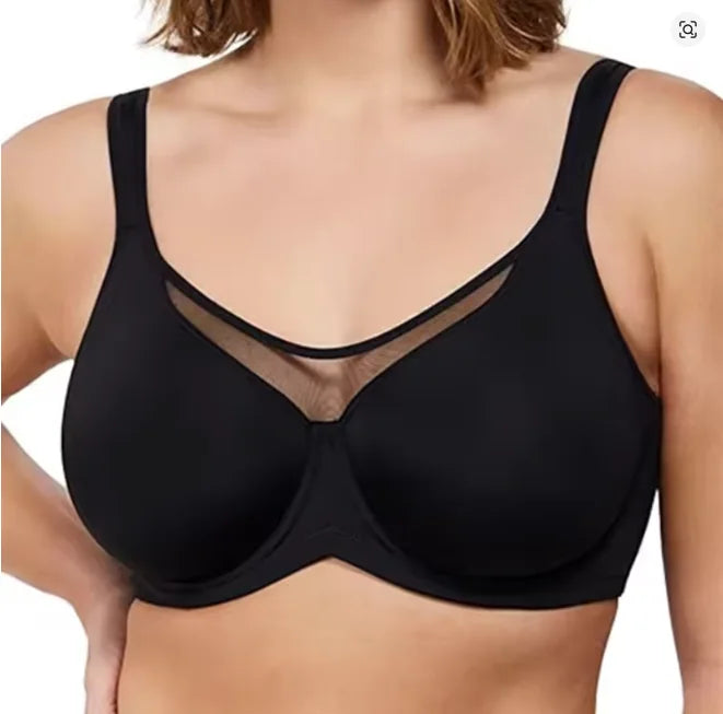 Lovelle Grace minimizer-BH i svart med hög nätpanel mitt fram, på modell