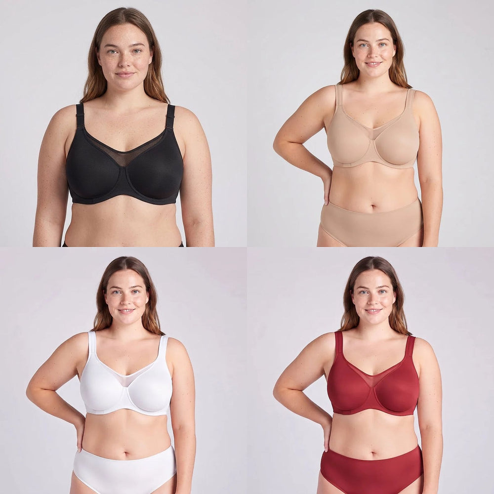 Lovelle Grace minimizer-BH i fyra färger: beige, svart, vit och vinröd